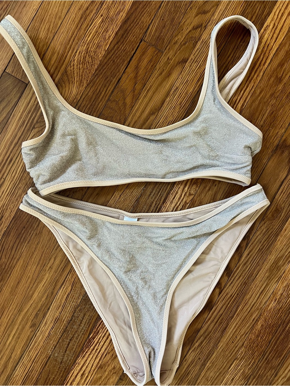 Aerie Gold Shimmer Bikini Set — Women Swim Top- M, Bottoms-L